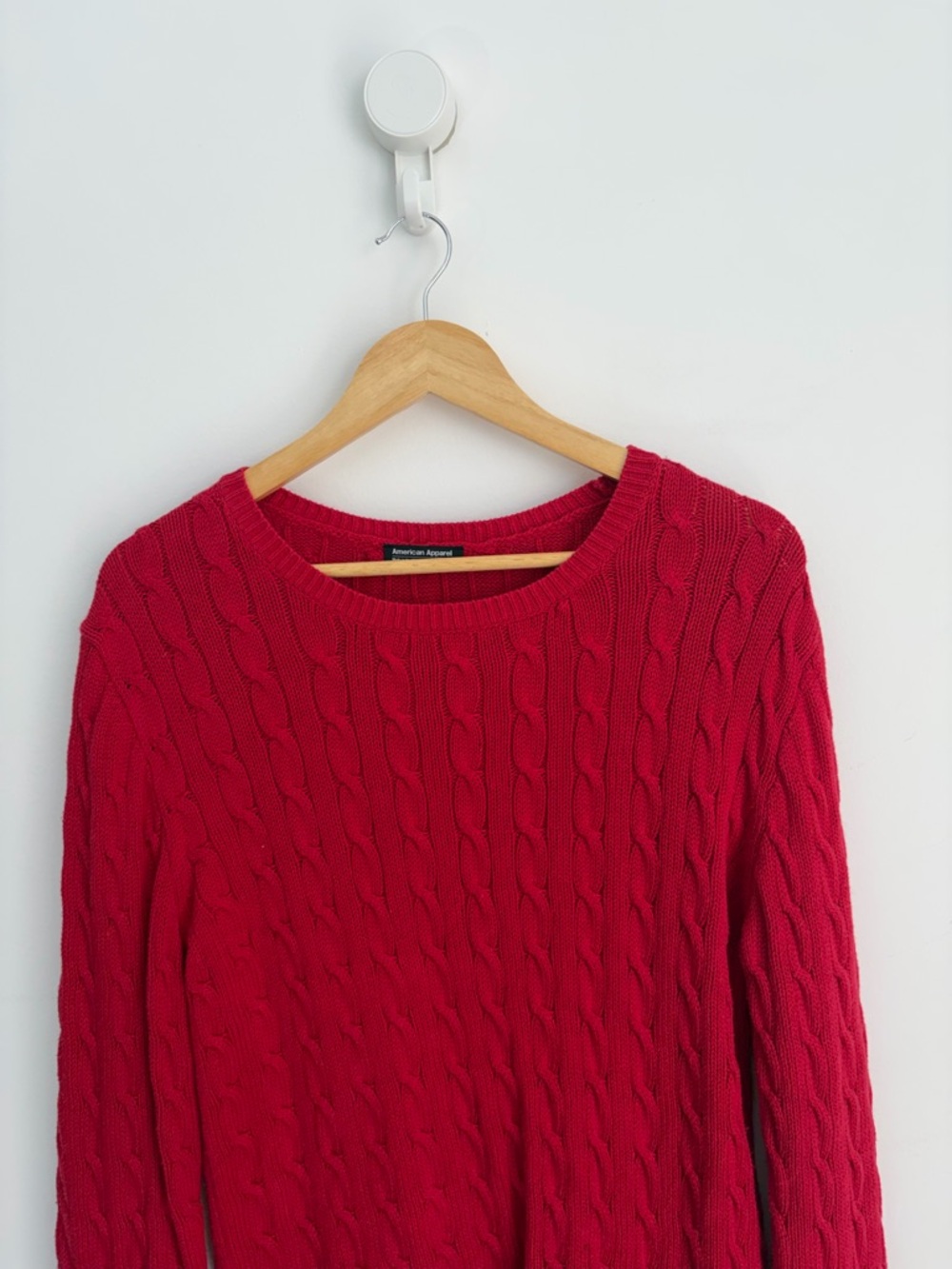American Apparel - Y2K Preppy Cable Knit Cotton Sweater - Made in USA - Size L - Picture 4 of 8